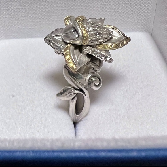 Barbara Bixby Lotus Flower Ring White Topaz Sterling Silver 18K Gold - Picture 4 of 13